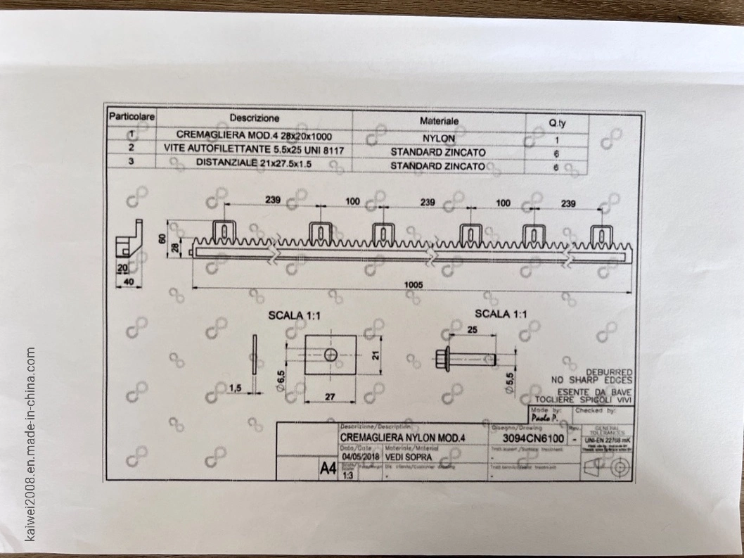 M4 9*30*1005 Gear Rack for Sliding Door or Automatic Gate